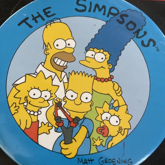 1990s The Simpsons Family Portrait Great Big Button Pin and Easel Back Style - Picture 2 of 4